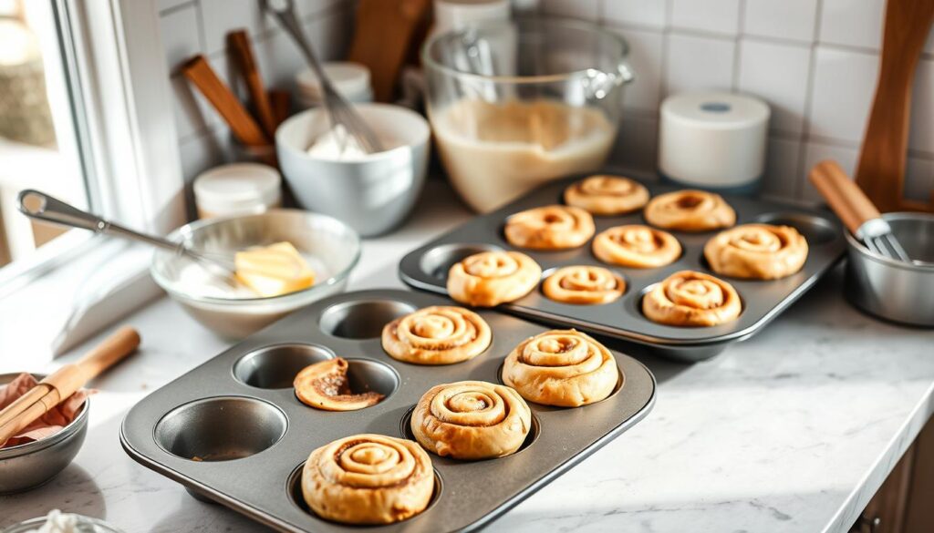 Cinnamon Roll Muffin Baking