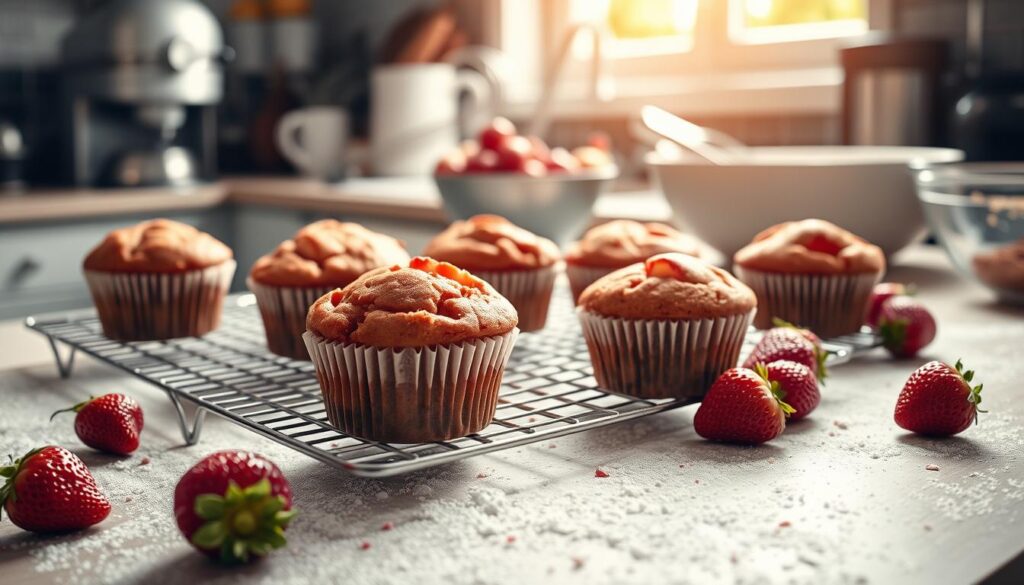 strawberry muffin baking